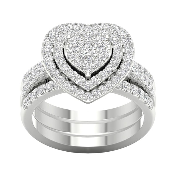 De Couer 1ct TDW Heart Shaped Cluster Halo Bridal Set. Opens flyout.