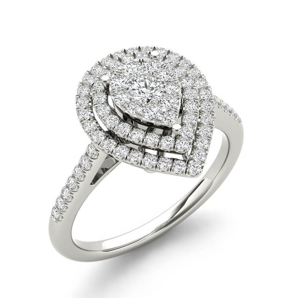 De Couer 1/3ct TDW Diamond Cluster Pear-Shaped Frame Engagement Ring - White H-I