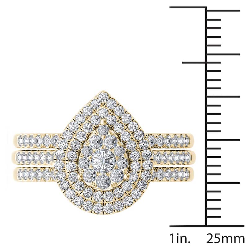 De Couer 5/8ct TDW Pear Shaped Cluster Halo Bridal Set - Yellow