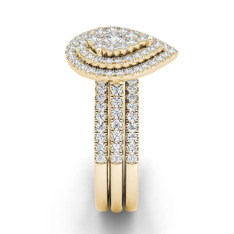 De Couer 5/8ct TDW Pear Shaped Cluster Halo Bridal Set - Yellow