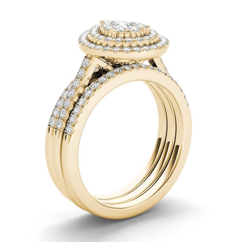 De Couer 5/8ct TDW Pear Shaped Cluster Halo Bridal Set - Yellow
