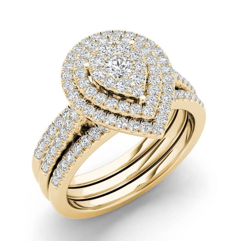 De Couer 5/8ct TDW Pear Shaped Cluster Halo Bridal Set - Yellow