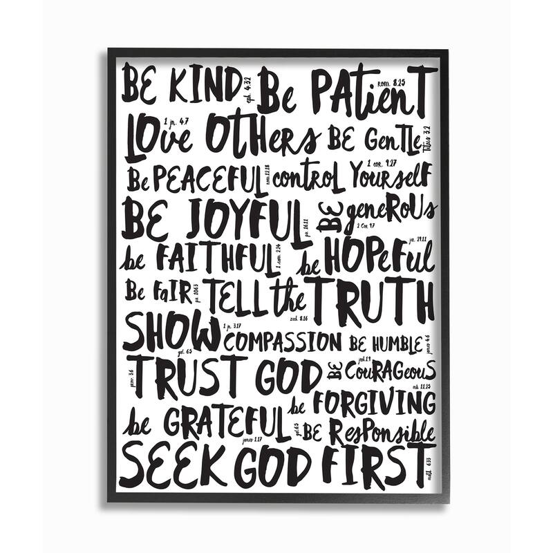 Stupell EtchLife Virtures Black and White Typography Framed Giclee