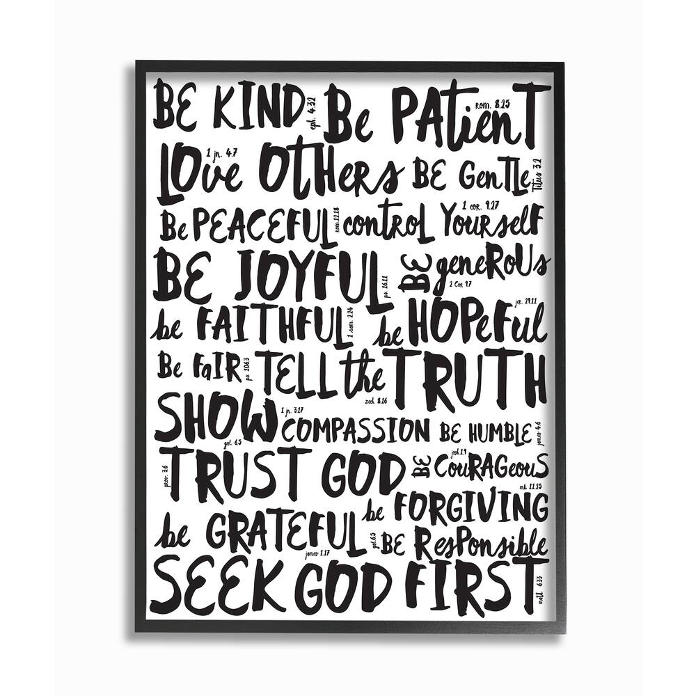 Stupell EtchLife Virtures Black and White Typography Framed Giclee