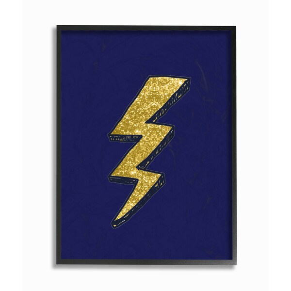 'Graphic Lightning Bolt - Gold and Navy' Framed Giclee Texturized Art ...