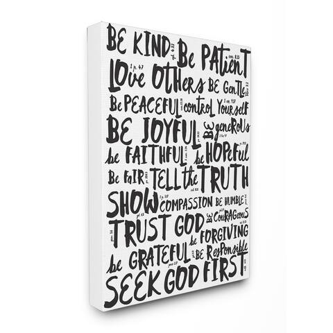 EtchLife 'Virtures Black and White' Canvas Typography Stretched Wall Art