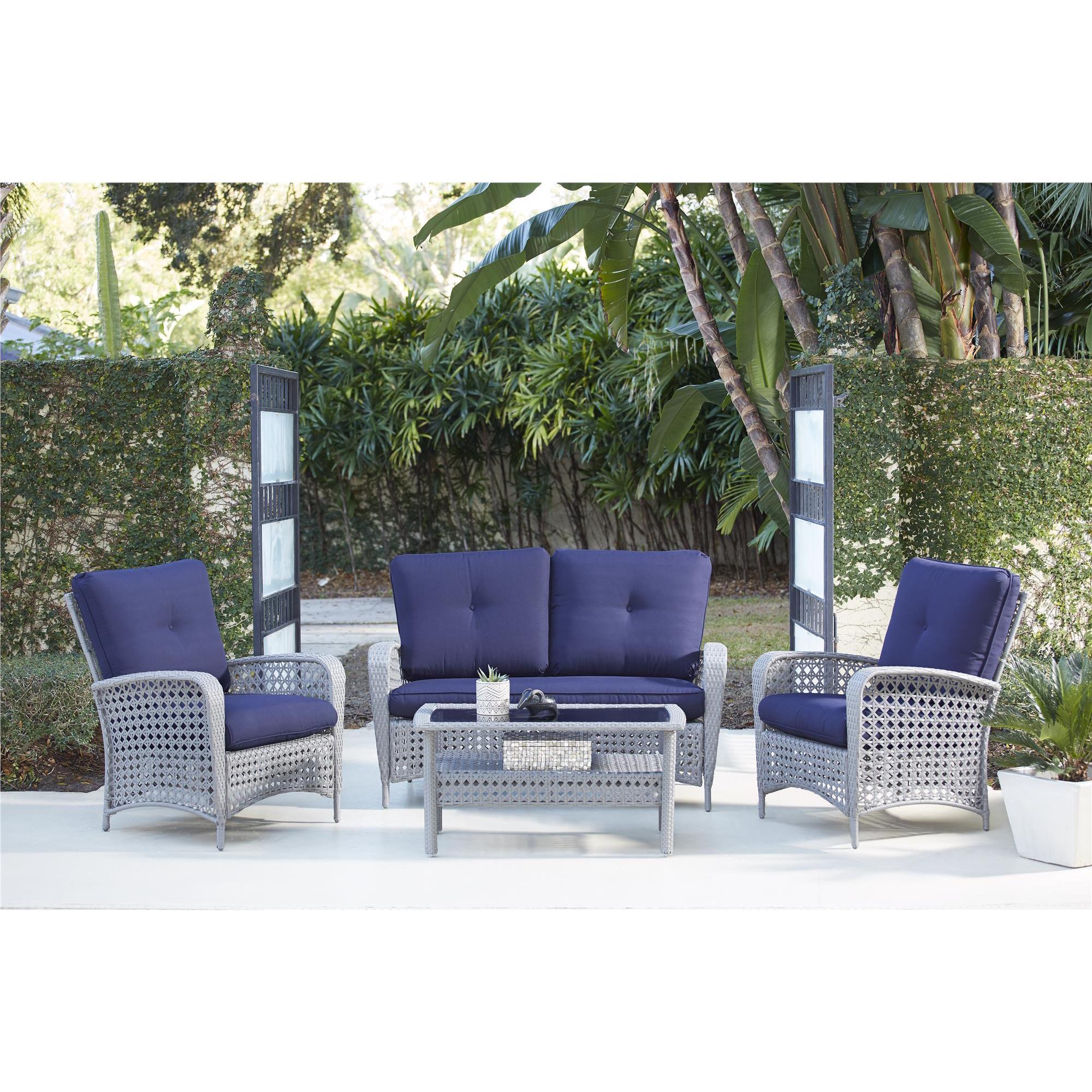 Shop Cosco Outdoor Living 4 Piece Lakewood Ranch Steel Grey Woven Wicker Patio Furniture Conversation Set With Cushions Overstock 14485779