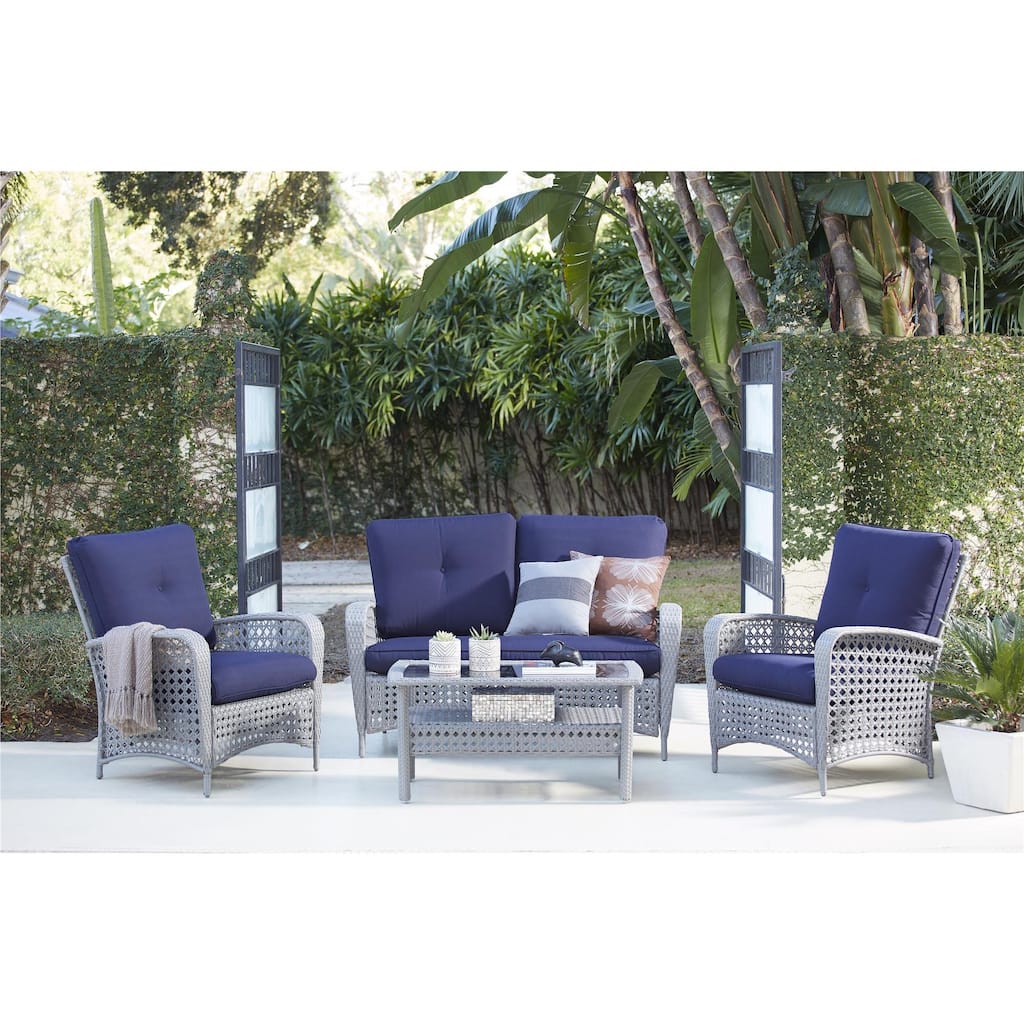 COSCO Outdoor Living 4-Piece Lakewood Ranch Steel Grey Woven Wicker Patio Furniture Conversation Set with Cushions