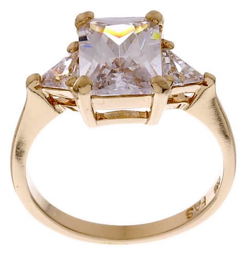 Icz Stonez Gold over Silver Emerald-cut CZ Ring