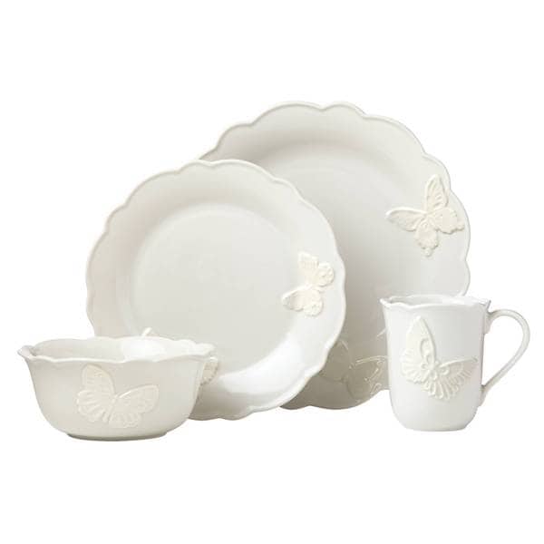 Lenox Butterfly Meadow Vanilla Stoneware Carved 4-piece Place ... Lenox Butterfly Meadow Vanilla Stoneware Carved 4-piece Place ...