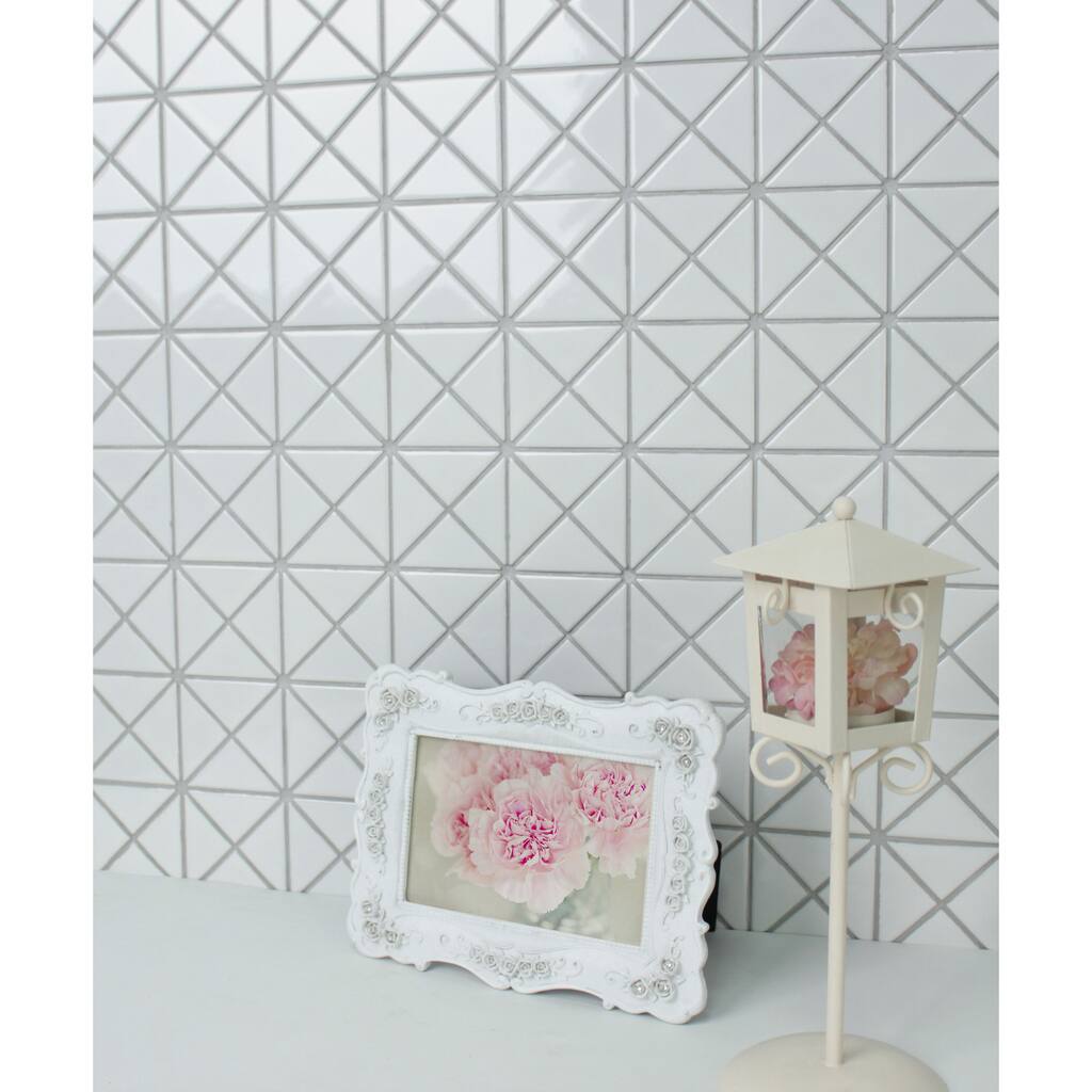 2" Pure Color Pattern Triangular Porcelain Glossy White Mosaic Tiles TR2-GW (10 Sheets per Carton)