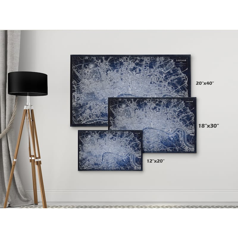 Antique London Map Blue - Premium Gallery Wrapped Canvas