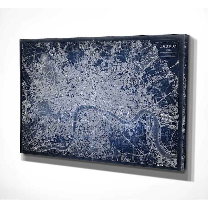 Antique London Map Blue - Premium Gallery Wrapped Canvas