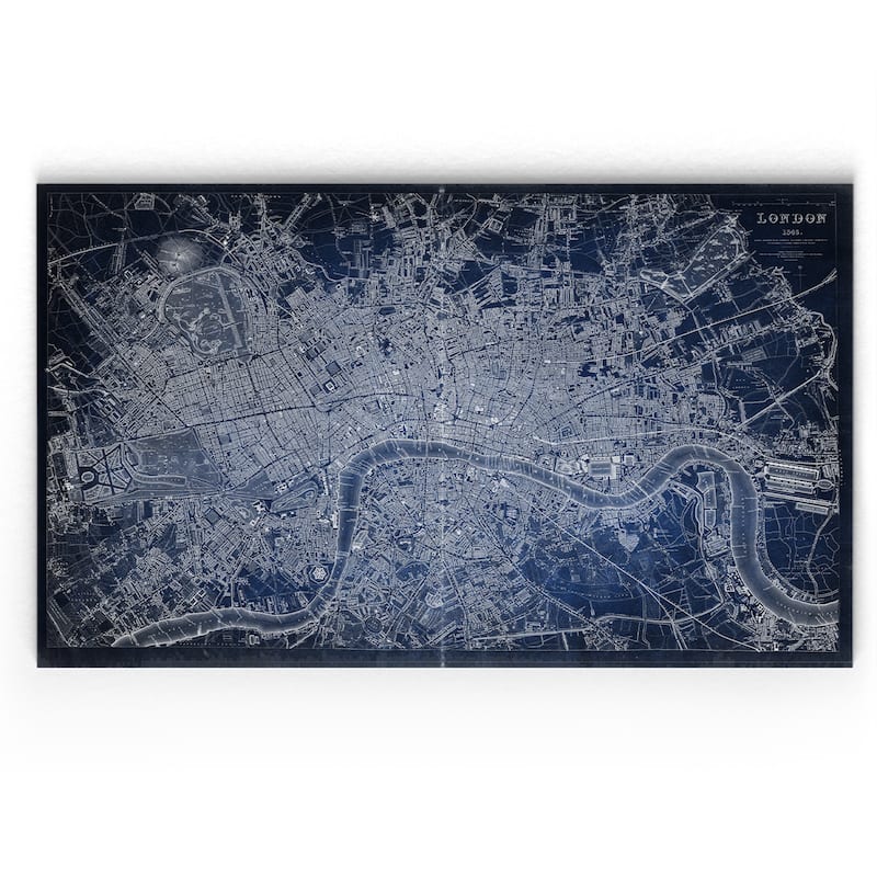Antique London Map Blue - Premium Gallery Wrapped Canvas