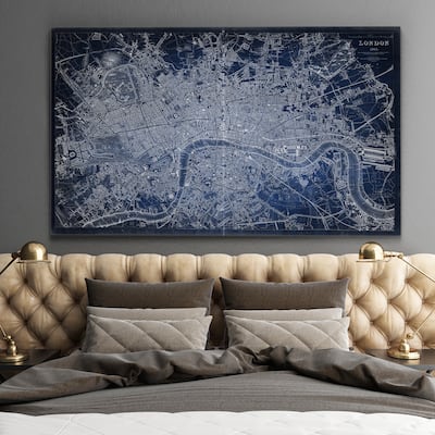 Antique London Map Blue - Premium Gallery Wrapped Canvas