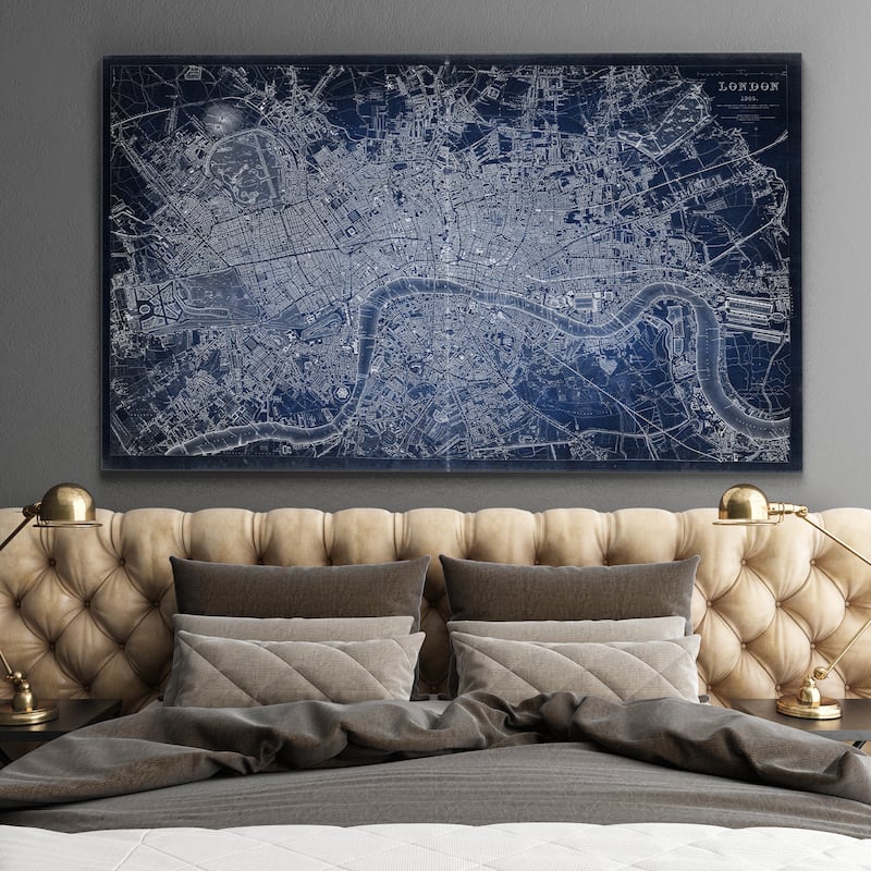 Antique London Map Blue - Premium Gallery Wrapped Canvas