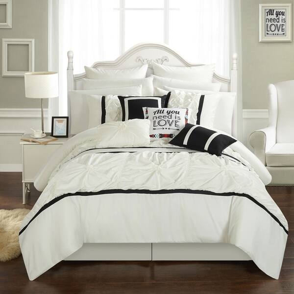slide 1 of 10, Chic Home 16-piece Legaspi White Bed In a Bag Comforter Set King