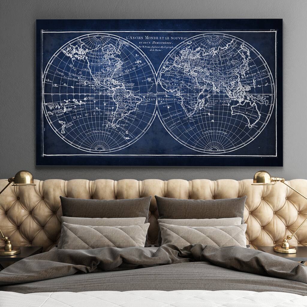 Vintage Wold Map X Blue - Premium Gallery Wrapped Canvas
