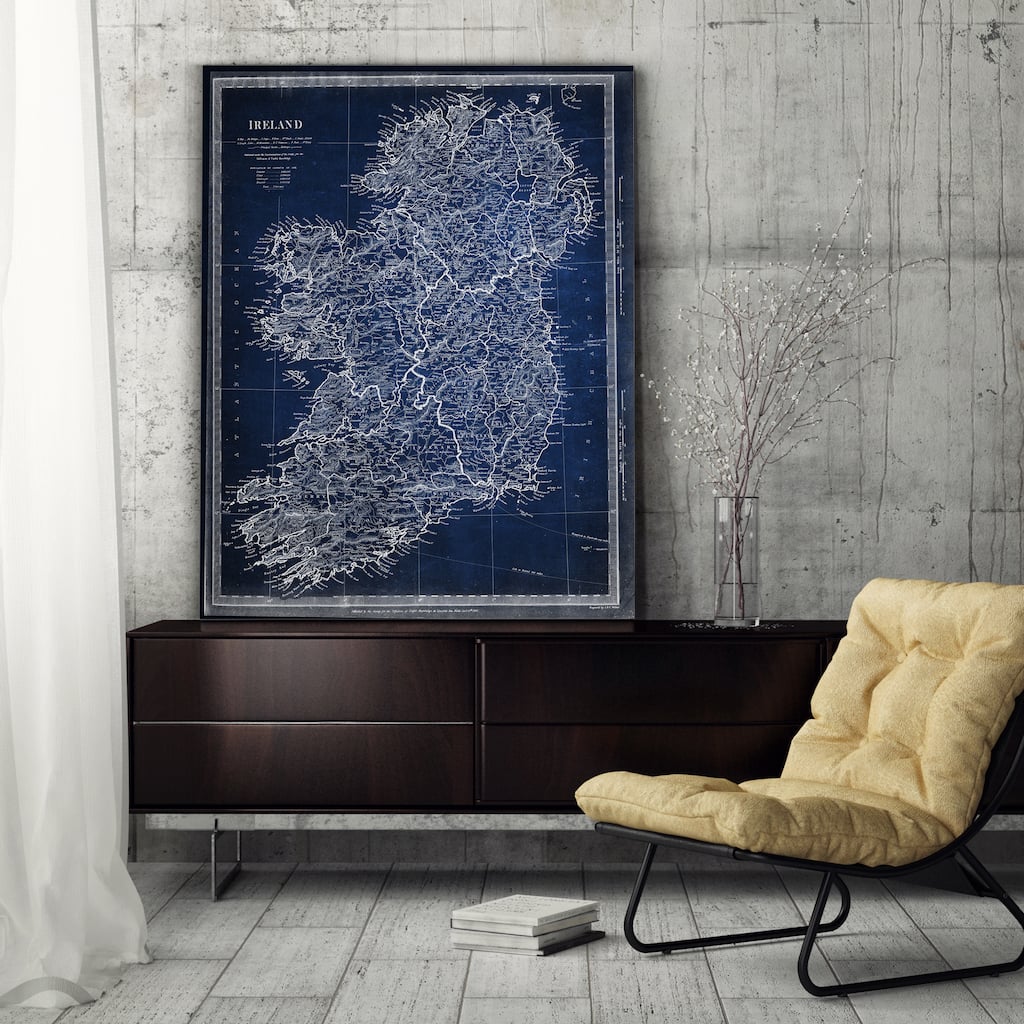 Vintage Ireland Map Blue - Premium Gallery Wrapped Canvas