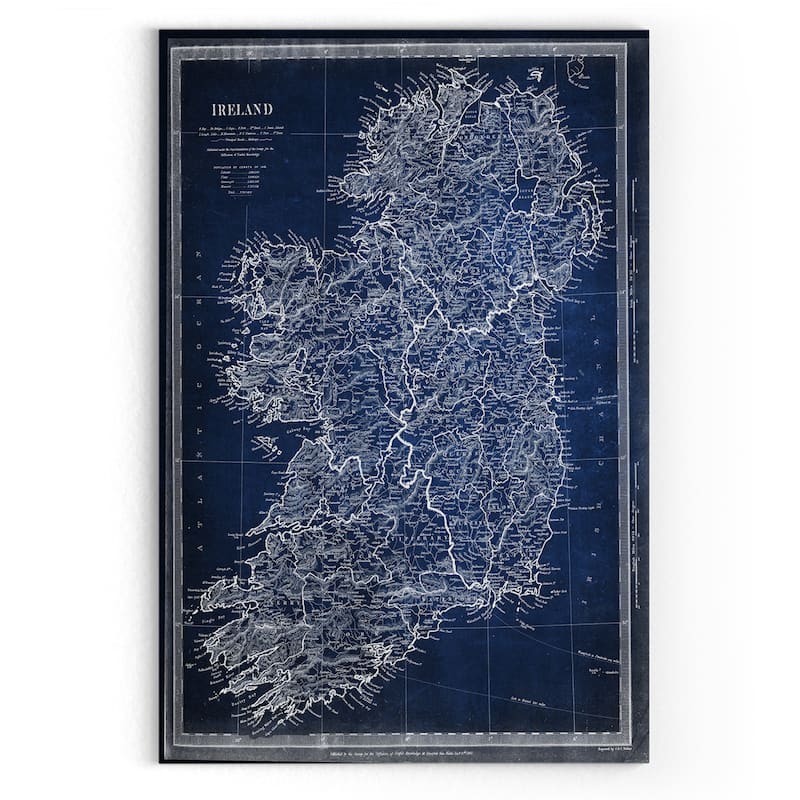 Vintage Ireland Map Blue - Premium Gallery Wrapped Canvas