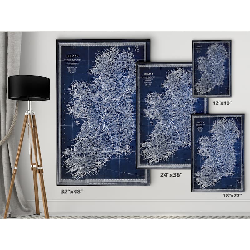 Vintage Ireland Map Blue - Premium Gallery Wrapped Canvas