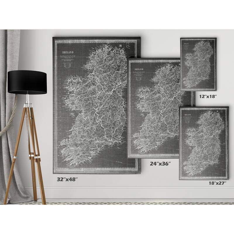 Vintage Ireland Map Grey - Premium Gallery Wrapped Canvas