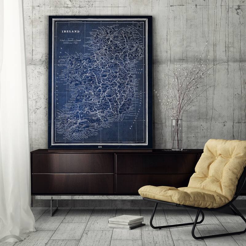 Vintage Irish Map Blue - Premium Gallery Wrapped Canvas