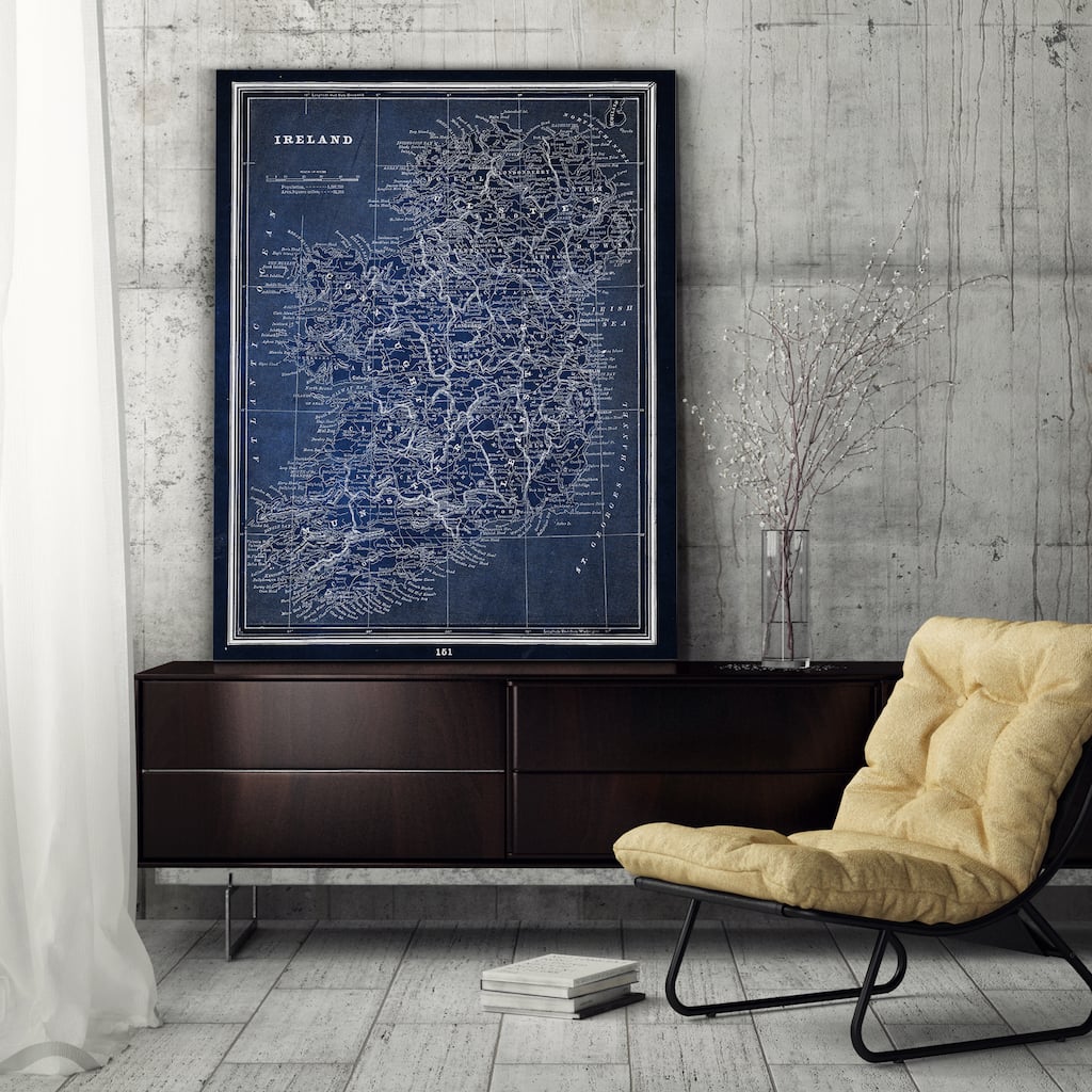 Vintage Irish Map Blue - Premium Gallery Wrapped Canvas