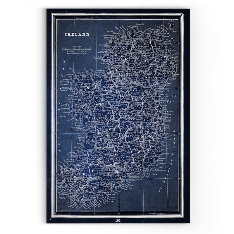 Vintage Irish Map Blue - Premium Gallery Wrapped Canvas