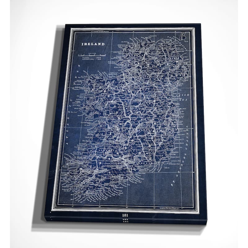 Vintage Irish Map Blue - Premium Gallery Wrapped Canvas