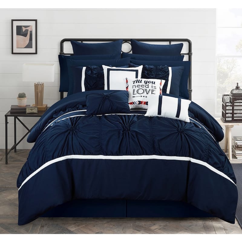 Chic Home 16-piece Legaspi Navy Bed In A Bag Comforter Set - On Sale 