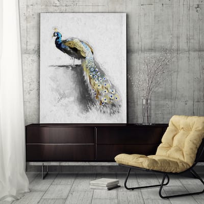 Golden Blue Peacock Feather II - Premium Gallery Wrapped Canvas