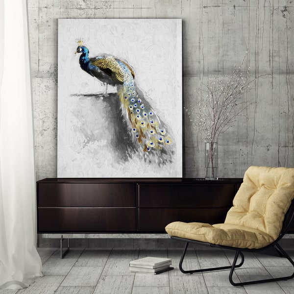 slide 2 of 4, Golden Blue Peacock Feather II - Premium Gallery Wrapped Canvas