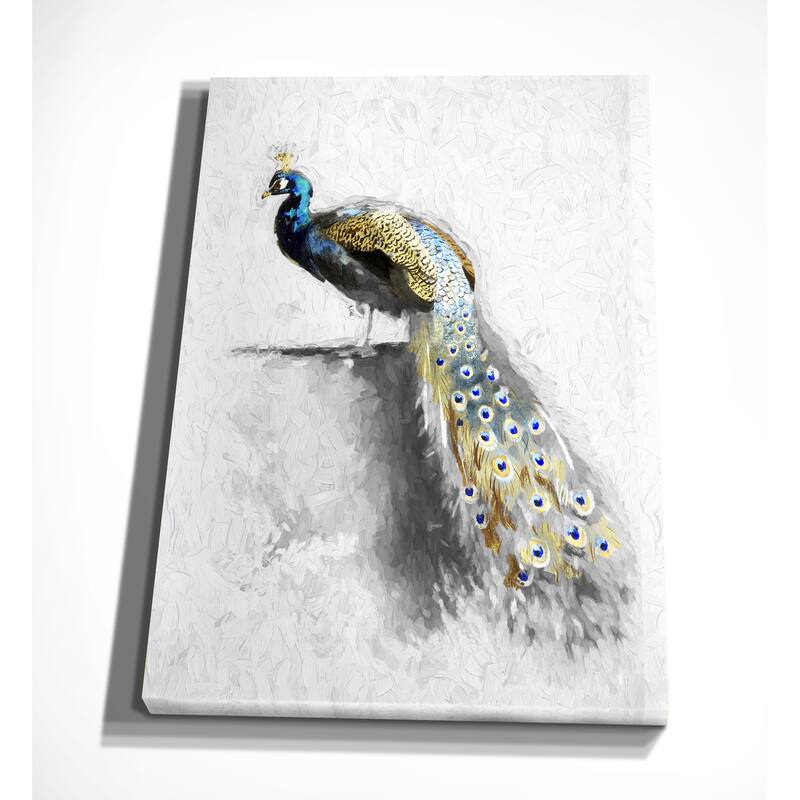 Golden Blue Peacock Feather II - Premium Gallery Wrapped Canvas