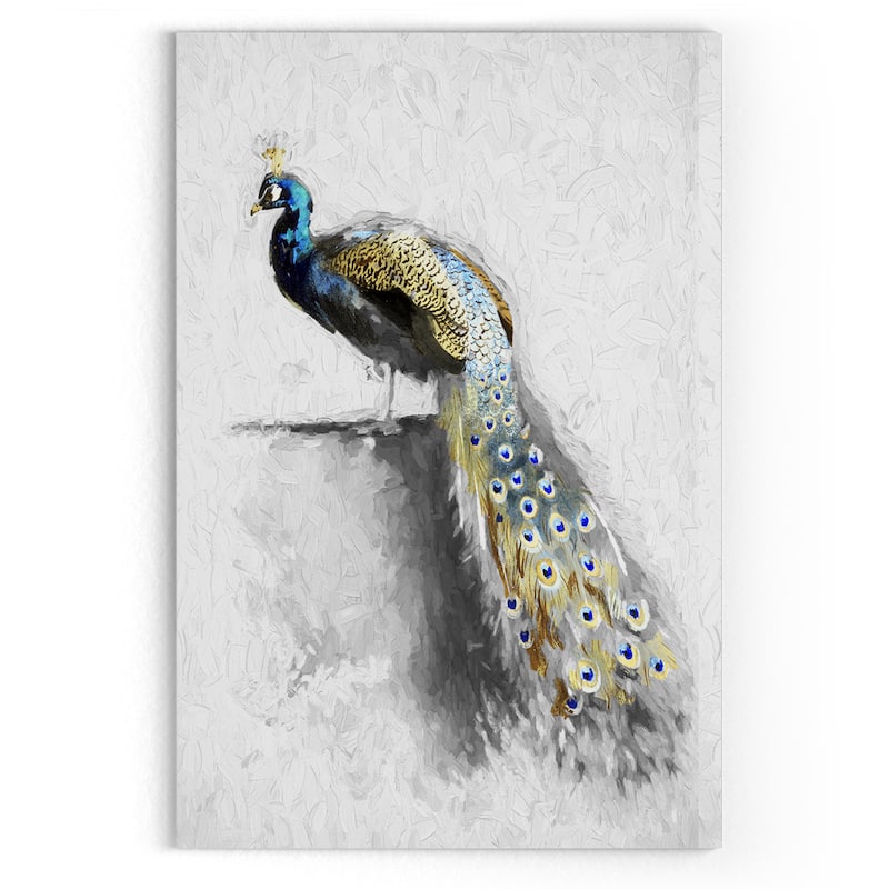 Golden Blue Peacock Feather II - Premium Gallery Wrapped Canvas