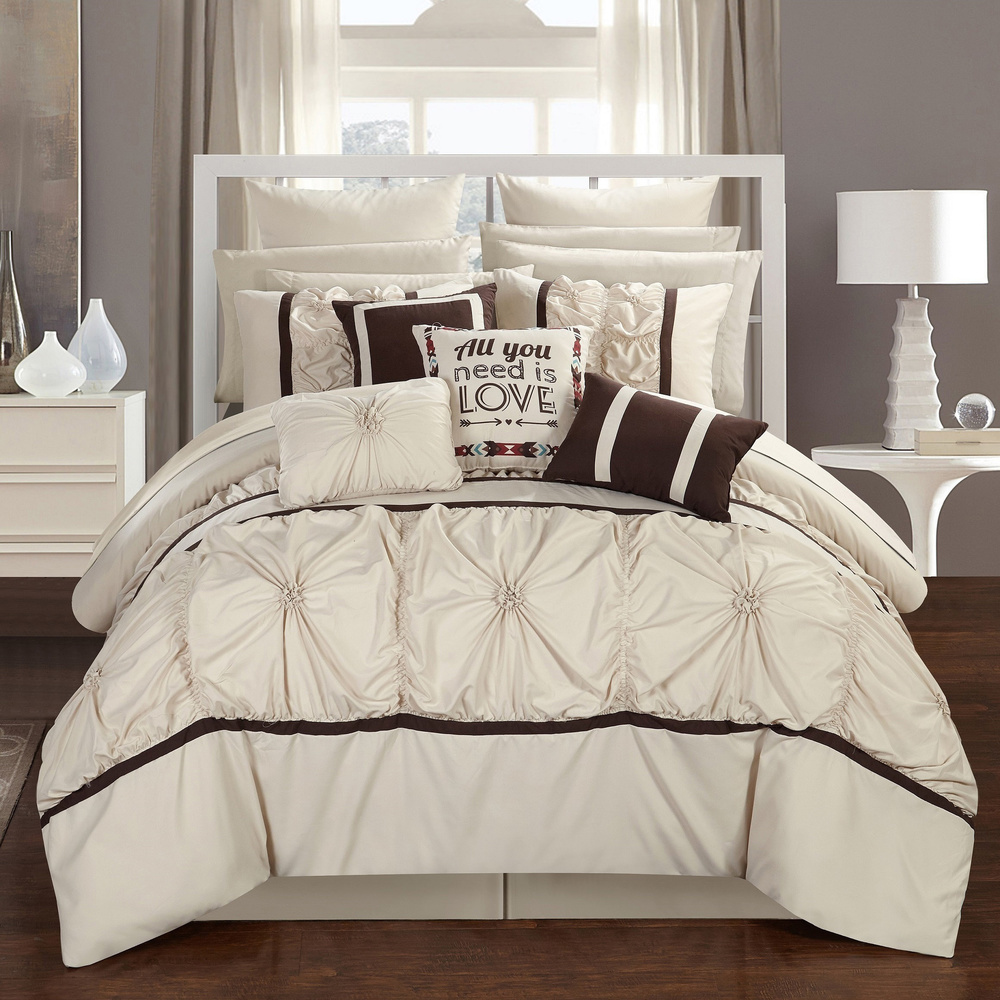 Chic Home 16-piece Legaspi Beige Bed In a Bag Comforter Set