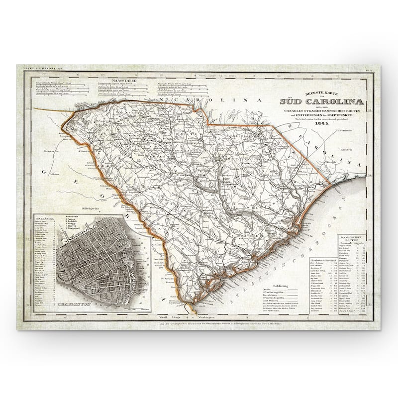 Vintage Map South Carloina I - Premium Gallery Wrapped Canvas