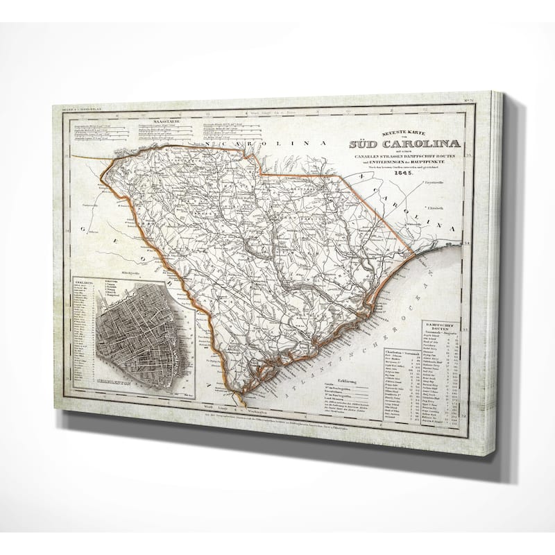 Vintage Map South Carloina I - Premium Gallery Wrapped Canvas