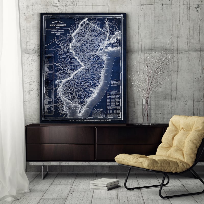 Vintage Map New Jersey Blue - Premium Gallery Wrapped Canvas