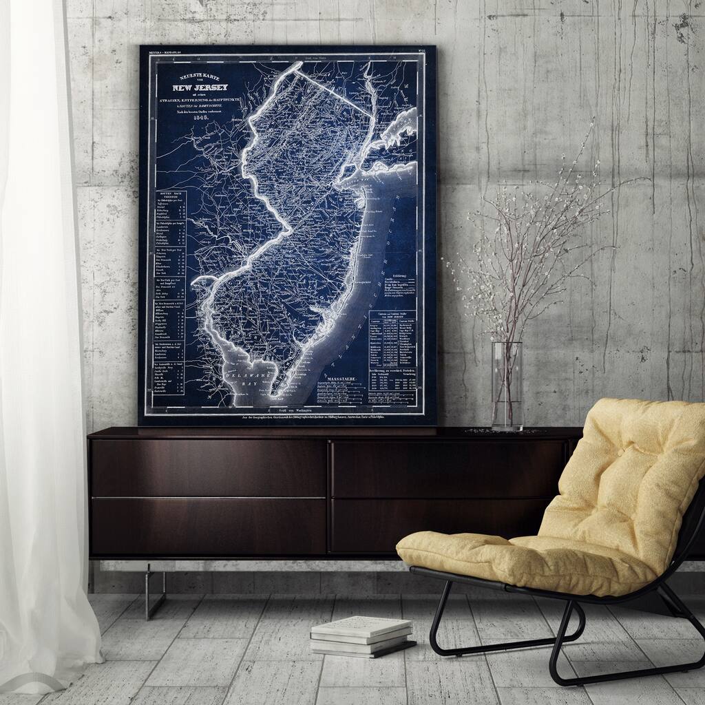 Vintage Map New Jersey Blue - Premium Gallery Wrapped Canvas
