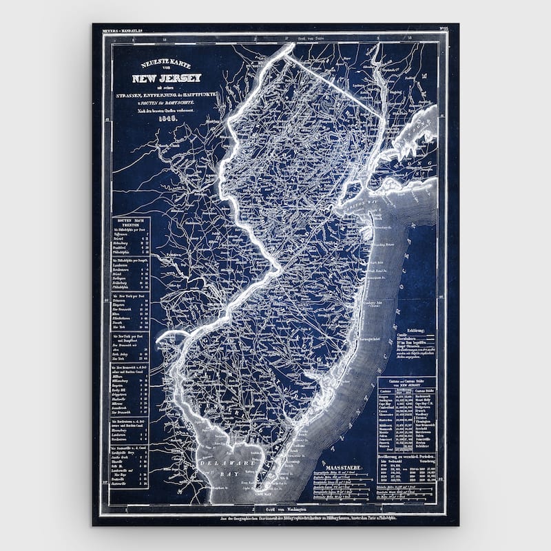 Vintage Map New Jersey Blue - Premium Gallery Wrapped Canvas