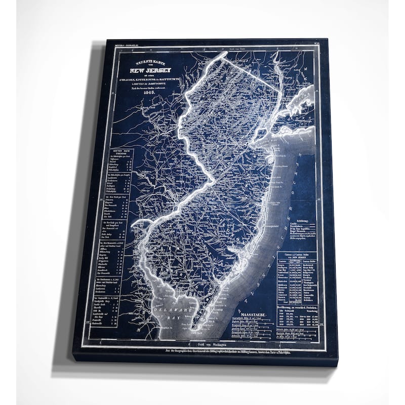 Vintage Map New Jersey Blue - Premium Gallery Wrapped Canvas