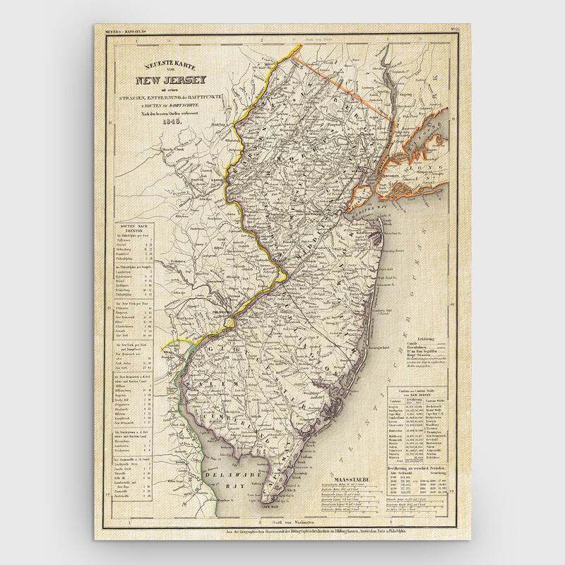 Vintage Map New Jersey II - Premium Gallery Wrapped Canvas