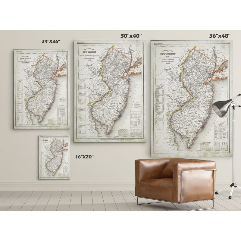 Vintage Map New Jersey I - Premium Gallery Wrapped Canvas