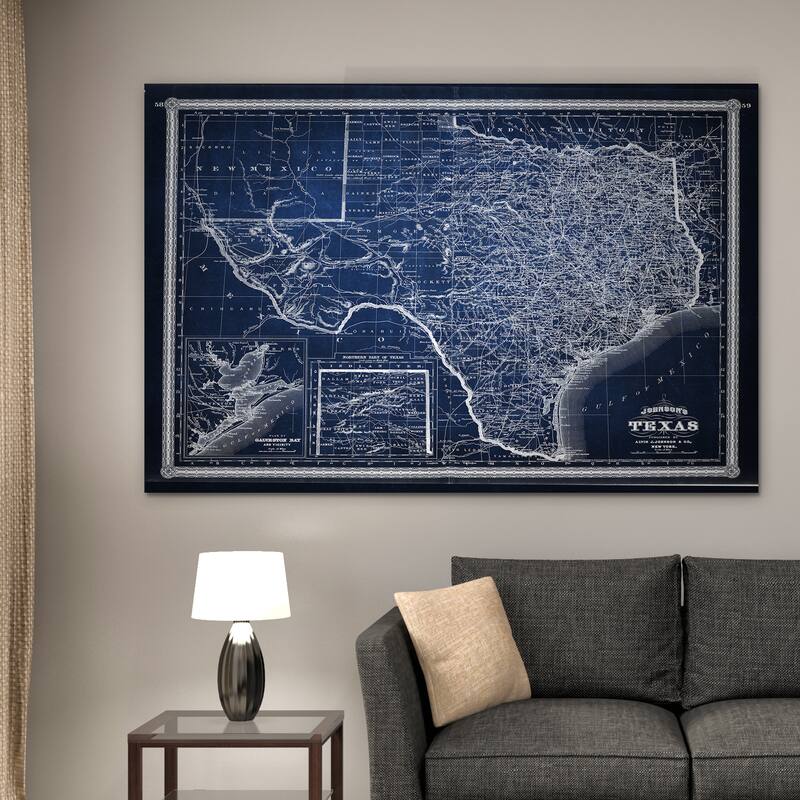 Vintage Map Texas Blue - Premium Gallery Wrapped Canvas