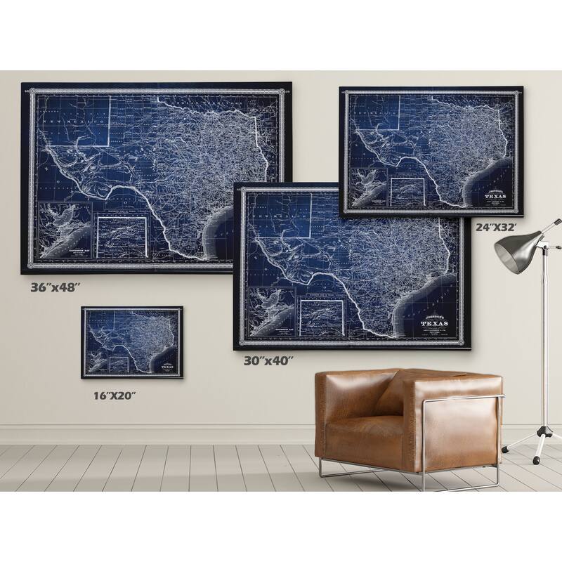 Vintage Map Texas Blue - Premium Gallery Wrapped Canvas