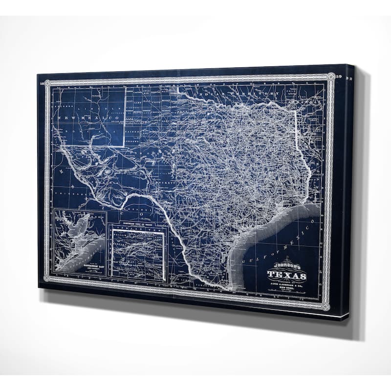 Vintage Map Texas Blue - Premium Gallery Wrapped Canvas
