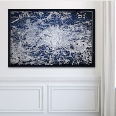 Paris Sketch Map Blue - Premium Gallery Wrapped Canvas