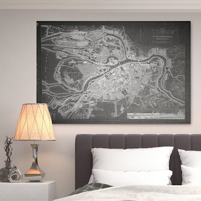 St. Petersburg Sketch Map Grey - Premium Gallery Wrapped Canvas