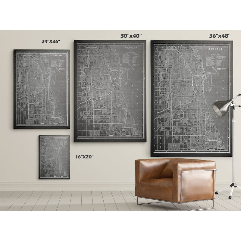 Chircago Sketch Map Grey - Premium Gallery Wrapped Canvas